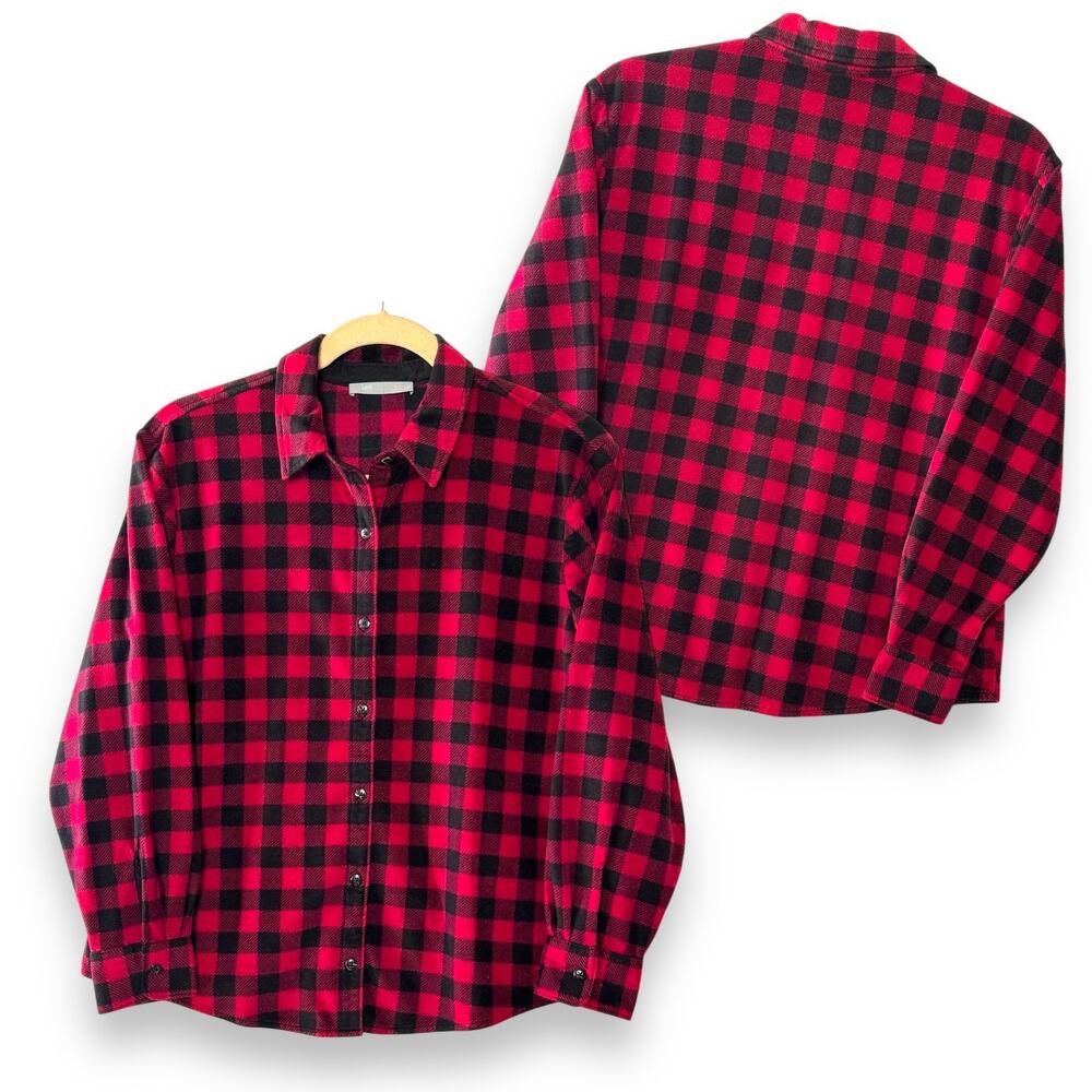 Lee Riders Buffalo Check Fleece Shacket Shirt Women XL Red Black